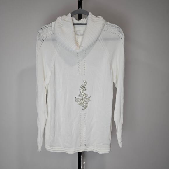 Escada Sweaters - Escada White Knit Sweater Beaded Embellished Anchor Nautical Old Money Coastal
